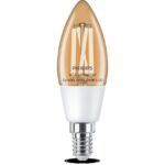 Bec LED inteligent vintage (decorativ) Philips Filament Candle ClearC35 ,Wi-Fi, Bluetooth, E14, 4.9W (40W), 470 lm, lumina alba (2700-6500K)
