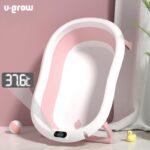 Cadita cu pernuta pentru bebelusi, termometru digital incorporat, pliabila, dop se scurgere, picioare anti-alunecare , roz, U-Grow - Image 3