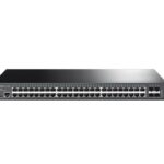 "JetStream™ 48-Port Gigabit L2+ Managed Switch with 4 10GE SFP+ Slots PORT: 48× Gigabit RJ45 Ports, 4× 10G SFP+ Slots, RJ45/Micro-USB Console Port SPEC: 1U 19-inch Rack-mountable Steel Case FEATURE: Integration with JetStream™ SDN Controller, Static Routing, OAM, sFlow, DDM, 802.1Q VLAN, QinQ