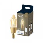 Bec LED inteligent vintage (decorativ) WiZ Connected Filament Gold C35 ,Wi-Fi, E14, 4.9W (25W), 370 lm, lumina alba (2000-5000K), compatibilGoogle Assistant/Alexa/Siri