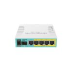 Mikrotik 5-Port Gigabit Ethernet router, RB960PGS, 5* 10/100/1000Ethernet ports, 1* SFP ports, 1* USB type A, 1* CPU core count, CPUnominal frequency: 800 MHz, RAM: 128 MB, Flash Storage: 16MB, PoE in:Passive, PoE out: 802.3af/at, 9W