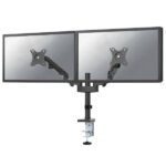Brat de birou pentru monitor Neomounts, poate sustine 2 monitoare cu diagonala display 17-27", suporta pana la 14kg per monitor, full motion, +45°, -45° inclinatie, +90°, -90° swivel, +180°, -180° rotatie,  VESA min 75x75, VESA max 100x100, reglabil pe inaltime: 7,3-48,1 cm, negru. Garantie 5 ani