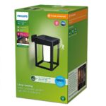 Aplica LED solara pentru exterior cu senzor de miscare Philips CAMILLSQUARE FROSTED, 1.4W, 4V, 250 lm, lumina calda (3000K), IP44,20 5x190x140mm, Negru