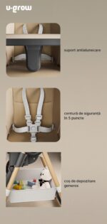 Scaun de masa cu inaltime reglabila, spatar ajustabil in 4 pozitii, pliabil, brown, U-Grow - Image 6
