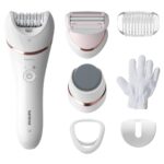 Epilator umed si uscat PHILIPS Seria 8000 BRE730/10, 7 accesorii, 32 pensete, Utilizare fara fir, 2 setari viteza, Opti-light, Discuri ceramice, Argintiu, L x A x I (mm) 65x210x185