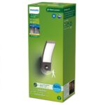 Aplica LED pentru exterior cu senzor de miscare Philips SPLAY, 3.8W, 800 lm, lumina calda (2700K), IP44, 240x160x80mm, Antracit
