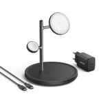 Statie incarcare wireless Anker „MagGo" 15W, 3-in-1, 3 x wireless, incarca simultan telefon, casti si smartwatch Apple, negru