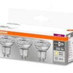 3 Becuri LED Osram Base PAR16 36°, GU10, 4.3W (50W), 350 lm, luminacalda (2700K)