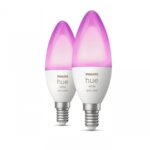 2 Becuri LED RGB inteligente Philips Hue B39, Bluetooth, E14, 4W (40W) ,470 lm, lumina alba si color (2000-6500K)