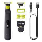Aparat de ras (0,2mm) si tuns (0,4-10mm) PHILIPS OneBlade Pro QP6542/15, Fata&corp, pieptene cu 14 setari de lungime (0,4-10 mm), 2 accesorii pentru utilizare pe corp, 2 lame 360, 90 min (Li-ion), cablu de alimentare USB-A, fara adaptor pentru priza