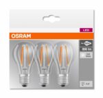 3 Becuri LED Osram Base Classic A, E27, 7W (60W), 806 lm, lumina neutra(4000K), cu filament