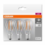 3 Becuri LED Osram Base Classic A, E27, 7W (60W), 806 lm, lumina neutra(4000K), cu filament