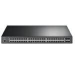 "JetStream™ 48-Port Gigabit and 4-Port 10GE SFP+ L2+ Managed Switch with 48-Port PoE+ PORT: 48× Gigabit PoE+ Ports, 4× 10G SFP+ Slots, RJ45/Micro-USB Console Port SPEC: 802.3at/af, 500 W PoE Power, 1U 19-inch Rack-mountable Steel Case FEATURE: Integration with JetStream™ SDN Controller,Static