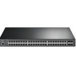 "JetStream™ 48-Port Gigabit and 4-Port 10GE SFP+ L2+ Managed Switch with 48-Port PoE+ PORT: 48× Gigabit PoE+ Ports, 4× 10G SFP+ Slots, RJ45/Micro-USB Console Port SPEC: 802.3at/af, 500 W PoE Power, 1U 19-inch Rack-mountable Steel Case FEATURE: Integration with JetStream™ SDN Controller,Static