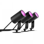 3 Spoturi LED RGB pentru exterior cu spike Philips Hue Lily,3x8W(3x49W), 3x600 lm, lumina alba si color (2000-6500K), IP65, 70x84x194mm,Negru