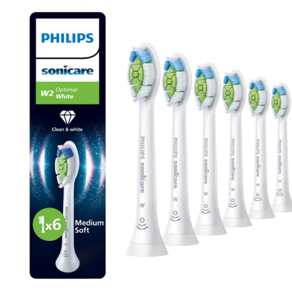 Rezerve Philips Sonicare Optimal White HX6066/87, pachet de 6 capete de periere, Standard, click-on, sincronizarea modurilor BrushSync, Alb