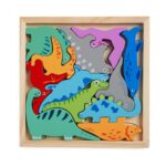 PUZZLE DIN LEMN CU DINOZAURI, 12 PIESE, MOMKI - Image 2