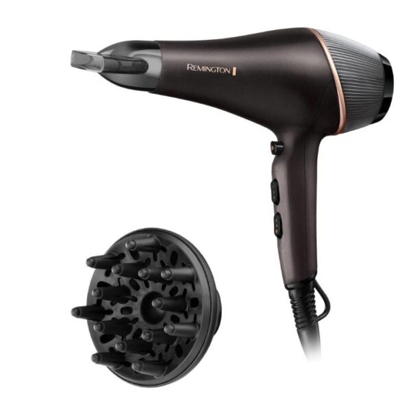 Uscator de par Remington, Copper Radiance, 2200W, Ionizare, grila ceramica, 3 setari temperatura, 2 viteze, Auriu/Negru