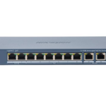 Switch PoE Hikvision DS-3E0310HP-E(C): 8 × 10/100 Mbps PoE port,2 × Gigabit RJ45 port, 16 porturi PoE maxim 30W, buget PoE 130W, tensiune alimentare: 54 VDC, 2.22 A., dimensiuni: 217.6 mm × 27.6 mm × 108.5 mm, greutate: 1.27kg, montare pe birou.