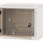 Rack de perete Triton sectiune simpla 12U 600mm adancime usa sticla panouri laterale fixe sectiuni ventilatie activa, sectiuni acces cabluri sus/jos/spate securizare cu cheie, 1 pereche montanti reglabili IP30 gri