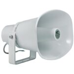 Goarna pentru exterior (waterproof horn speaker) ITC T-720A, pentru sisteme de Public Address (PA), trepte 15W-30W @ 100V, SPL(1W/1M) 103dB± 3dB, frequency response 300-13KHz, impedance Black: Com Green: 670Ω White: 330Ω, material ABS, culoare alba, IP66, dimensiuni 282 x 210 x 290mm, greutate 2.1Kg