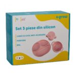 Set diversificare 3 piese silicon : bol , farfurie si cana cu cioc, roz, U-Grow - Image 7