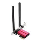 Mercusys adaptor Tri-Band, WI-FI, Bluetooth 5.2 PCI-E MA86XE, Standarde wireless: IEEE 802.11 a/ac/ax 5 GHz, IEEE 802.11 b/g/n/ax 2.4 GHz, Viteza wirelss: 6Ghz: 2402Mbps, 5Ghz: 2402Mbps, 2.4Ghz: 574Mbps, Dimensiuni: 226.3 × 120.8 × 21.5 mm, 2 antene fixe.