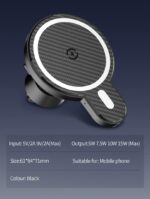 Suport Auto Telefon Serioux, cu incarcare Wireless 15W, compatibil MagSafe, prindere grila ventilatie, Intrare: 5V=2A 9V=2A, Ieșire: 5W 7.5W 10W 15W(Max), Dimensiuni: 61*84*71mm - Image 14