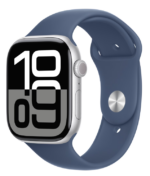 Apple Watch Series 10 GPS + Cellular 46mm Silver Aluminium Case with Denim Sport Band - S/M - Image 2
