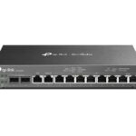 "Omada Gigabit VPN Router with PoE+ Ports and Controller Ability PORT: 2× Gigabit SFP WAN/LAN Port, 1× Gigabit RJ45 WAN Port, 1× Gigabit RJ45 WAN/LAN Ports, 8× Gigabit RJ45 LAN ports SPEC: 802.3at/af, 8 Ports with 110 W PoE Power, Desktop & Wall-mount Steel Case FEATURE: 3-in-1 (Router, PoE+ Switch