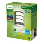 Aplica LED pentru exterior cu senzor de miscare Philips PYTHON, 3.8W,800 lm, lumina calda (2700K), IP44, 215x171x84mm, Antracit