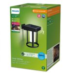 Aplica LED solara pentru exterior cu senzor de miscare Philips CAMILLROUND FROSTED, 1.4W, 4V, 250 lm, lumina calda (3000K), IP44,205 x190x140mm, Negru
