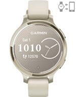 Ceas Garmin Lily 2 Active, display AMOLED, dimensiune afisaj 25,4 mm x 21,3 mm, rezolutie afisaj 240 x 201 pixeli, memorie 8GB, autonomie pana la 9 zile, rezistanta la apa pana la 5 ATM, greutate: 24,4g, ramă MLunar Glod şi curea Bone din silicon