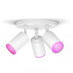 Spot LED RGB Triplu Philips Hue Fugato, Bluetooth, 3xGU10, 3x5.7W ,1050lm, lumina alba si color (2000-6500K), IP20, Metal, Alb
