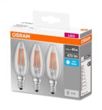 3 Becuri LED Osram Base Classic B, E14, 4W (40W), 470 lm, luminaneutra(4000K), cu filament - Image 2