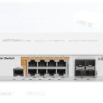 MikroTik Cloud Router Switch 112-8P-4S-IN with QCA8511 400Mhz CPU, 128MBRAM, 8xGigabit LAN with PoE-out, 4xSFP, RouterOS L5, desktop case, PSU