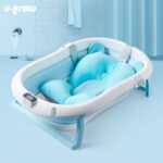 Cadita cu pernuta pentru bebelusi, termometru digital incorporat, pliabila, dop se scurgere, picioare anti-alunecare , blue, U-Grow - Image 5