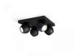 Spot LED Cvadruplu Philips Hue Buckram, Bluetooth, 4xGU10, 4x5W, 1400lm ,lumina alba (2200-6500K), IP20, 24x24x10.3cm, Metal, Negru,Intrerupatorcu variator inclus