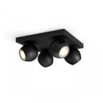 Spot LED Cvadruplu Philips Hue Buckram, Bluetooth, 4xGU10, 4x5W, 1400lm ,lumina alba (2200-6500K), IP20, 24x24x10.3cm, Metal, Negru,Intrerupatorcu variator inclus