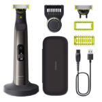 Aparat de ras (0,2mm) si tuns (0,4-10mm) PHILIPS OneBlade Pro QP6652/61, Fata&corp, pieptene cu 20 de setări de lungime (0,4-10 mm),  2 accesorii pentru corp, 2 lame 360, 120 min (Li-ion), trusa, cablu alimentare USB-A, fara adaptor priza