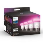 4 Becuri LED RGB inteligente Philips Hue A60, Bluetooth, E27, 6.5W(60W) ,806 lm, lumina alba si color (2200-6500K)