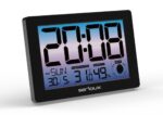 Ceas termometru higometru de camera TH86145,  caracteristici: temperatura interioară, afișare ora, calendar, faza lunii, alarmă SPECIFICAȚII: alimentare: adaptor DC 5V 150 mA, baterii: 3x baterii AAA (nu sunt incluse), unitate de temperatură: C&F, interval de afișare a temperaturii: -9,9
