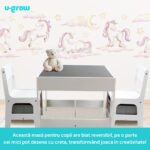 Set masuta si 2 scaune pentru copii , alb MDF, U-Grow - Image 7