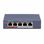 Switch POE 4 porturi Hikvision DS-3E0105P-E/M(C), fara management; 4 × 10/100 Mbps PoE port,1 × 10/100 Mbps RJ45 port, IEEE 802.3af,IEEE 802.3at, PoE power budget 45W, distanta transmisie: 300m;