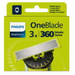 Rezerva OneBlade 360, QP430/50, otel inoxidabil, umed si uscat, kit 3 lame, compatibil cu Philips OneBlade si OneBladePro, Verde