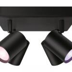 Spot LED RGB WiZ Imageo SQ, Wi-Fi, Bluetooth, control vocal, 4xGU10 ,4x5W, 1380 lm, lumina alba si color (2200-6500K), IP20, 12.3x22cm,Metal, Negru