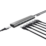 Hub Trust Halyx , 7 porturi USB 3.2 Gen 1, material aluminiu, input USB- C, output USB-A 7, gri