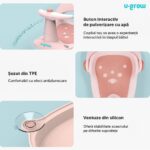 Scaun baie bebe cu ghidon , spatar reglabil, roz pal, U-Grow - Image 4
