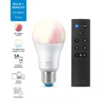 Pachet 1 Bec LED RGB inteligent WiZ Connected Colors A60, Wi-Fi, E27 ,8W(60W), 806 lm, lumina alba si color (2200-6500K) + Telecomanda