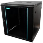 CABINET 19″ SPACER 12U 600x600mm, fixare pe perete, Flatpack (dezasamblat), Black, usa sticla cu blocare, panouri detasabile, otel 1.5mm, sarcina maxima 60Kg